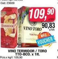Maxiconsumo Termidor / Toro Vino Tto/Bco x 1lt oferta