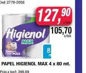 Maxiconsumo Higienol Max Papel 4 x 80mt oferta