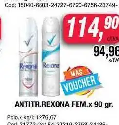 Maxiconsumo Rexona Fem. Antitranspirante x 90gr oferta