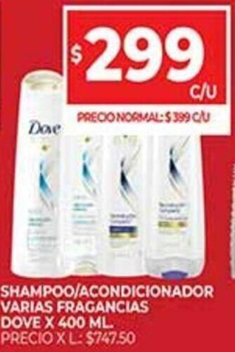 Supermercados DIA Shampoo/Acondicionador Varias Fragancias Dove x 400 ml. oferta