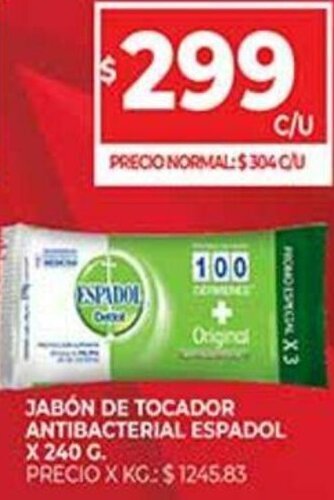 Supermercados DIA Jabón de Tocador Antibacterial Espadol x 240 g. oferta