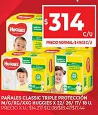 Supermercados DIA Pañales Classic Triple Protección M/G/XG/XXG Huggies x 22/26/17/18 U. oferta
