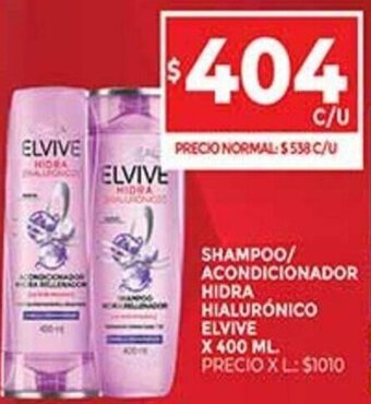 Supermercados DIA Shampoo/Acondicionador Hidra Hialurónico Elvive x 400 Ml. oferta