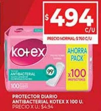 Supermercados DIA Protector Diario Antibacterial Kotex x 100 U. oferta