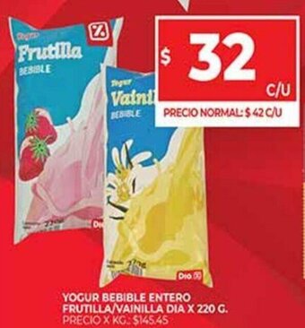 Supermercados DIA Yogur Bebible Entero Frutilla/Vainilla Dia x 220 G. oferta