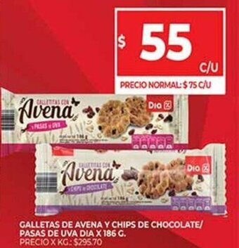 Supermercados DIA Galletas de Avena Y Chips De Chocolate/Pasas de Uva Dia x 186 G. oferta