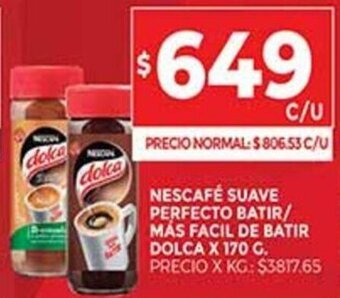 Supermercados DIA Nescafé Suave Perfecto Batir/ Más Facil de Batir Dolca x 170 g oferta