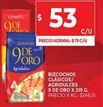 Supermercados DIA Bizcochos Clásicos/Agridulces 9 De Oro x 215 G. oferta