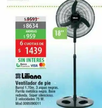 Casa Silvia Ventilador De Pie Barral 1.70m 3 Aspas Negras Liliana oferta