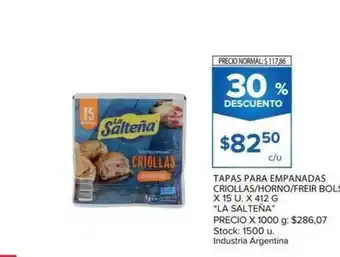 Carrefour Market La Salteña Tapas para Empanadas Criollas/Horno/Freir Bolsa x 15u x 412g oferta