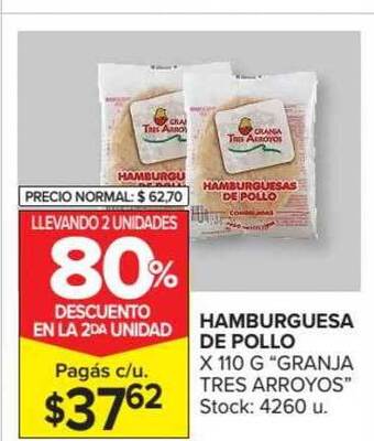 Carrefour Market Granja Tres Arroyos Hamburguesa de Pollo x 110g oferta