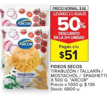 Carrefour Market Arcor Fideos Secos Tirabuzón/Tallarín/Mostachol/Spaghetti x 500g oferta