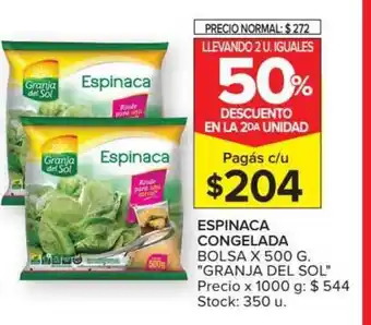 Carrefour Market Granja Del Sol Espinaca Congelada Bolsa x 500g oferta