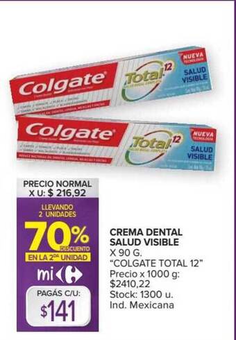 Carrefour Market Colgate Total 12 Crema Dental Salud Visible x 90g oferta