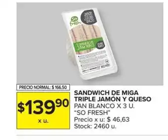 Carrefour Market So Fresh Sandwich de Miga Triple Jamón Y Queso Pan Blanco x 3u oferta
