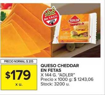 Carrefour Market Adler Queso Cheddar en Fetas x 144g oferta