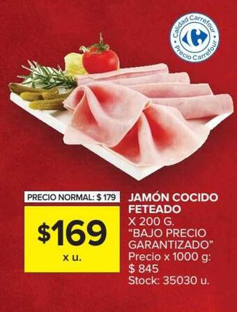 Carrefour Market Jamón Cocido Feteado x 200g oferta