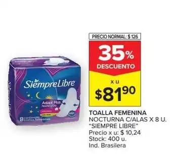 Carrefour Market Siempre Libre Toalla Femenina Nocturna C/Alas x 8u oferta