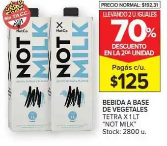 Carrefour Market Not Milk Bebida A Base de Vegetales Tetra x 1lt oferta