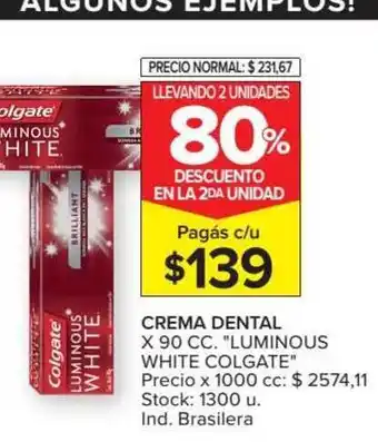 Carrefour Market Colgate Luminous White Crema Dental x 90cc oferta