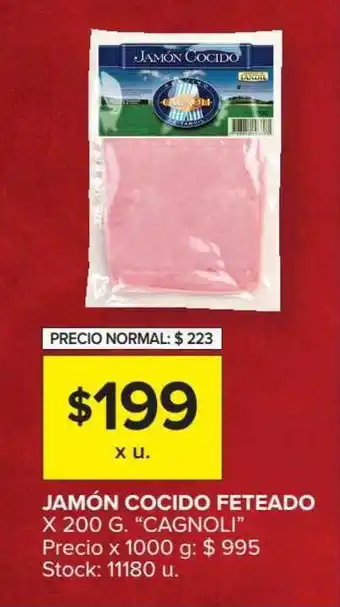 Carrefour Market Cagnoli Jamón Cocido Feteado x 200g oferta