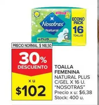Carrefour Market Nosotras Toalla Femenina Natural Plus C/Gel x 16u oferta