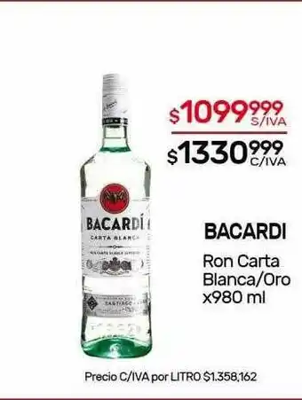 Nini Mayorista Bacardi Ron Carta Blanca Oro x 980ml oferta