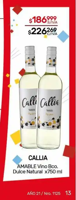 Nini Mayorista Callia Amable Vino Bco. Dulce Natural x 750ml oferta