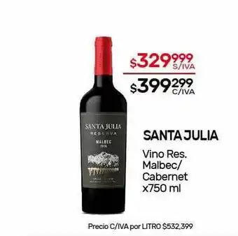 Nini Mayorista Santa Julia Vino Res. Malbec Cabernet x 750ml oferta