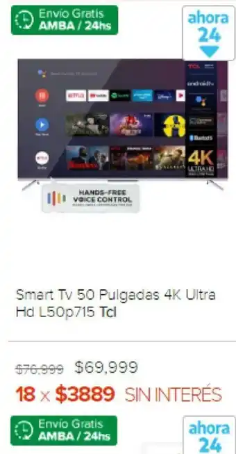Megatone TCL Smart Tv 50 Pulgadas 4k Ultra Hd L50p715 oferta