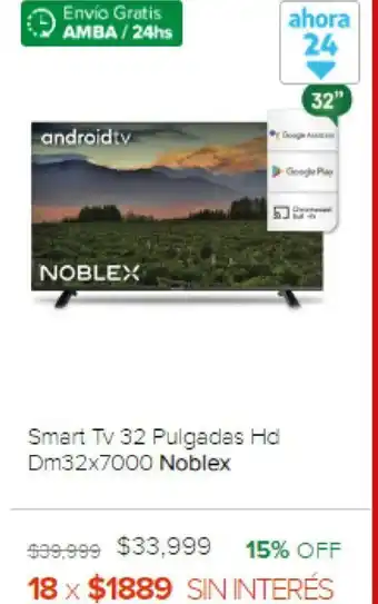 Noblex Smart Tv 32 Pulgadas HD Dm32x7000