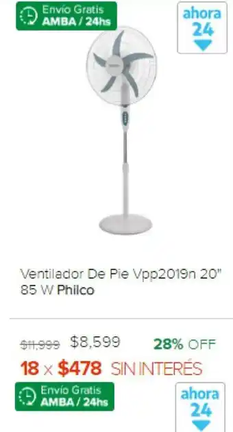 Megatone Philco Ventilador De Pie Vpp2019n 20" 85W oferta