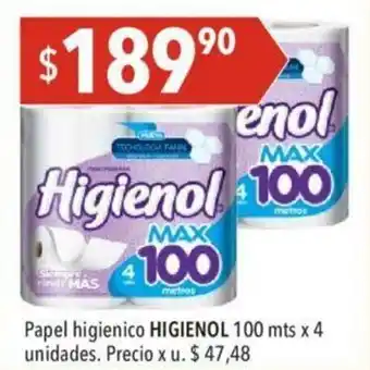 Hergo Higienol Papel Higienico 100mts x 4 unidades oferta