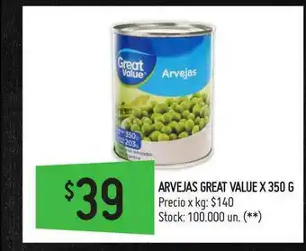 Walmart Arvejas Great Value x 350g oferta