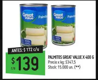 Walmart Palmitos Great Value x 400 g oferta