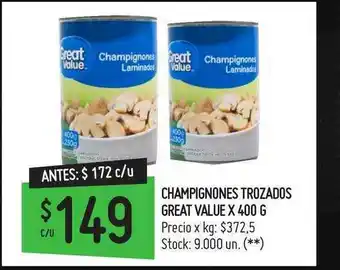 Walmart Champignones Trozados Great Value x 400 g oferta