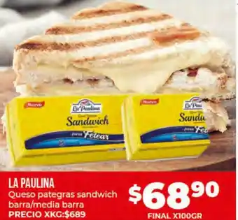 Supermayorista Vital La Paulina Queso Pategras Sandwich barra/media barra oferta