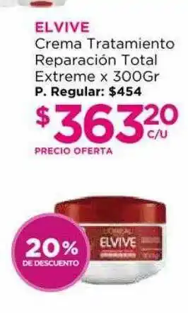 Punto de Salud Elvive Crema Tratamiento Reperación Total Extreme 20% De Descuento x 300gr oferta