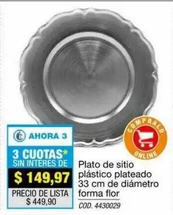 Rio Shop Deco Plato De Sitio Plástico Plateado 33 Cm De Diámetro Forma Flor oferta
