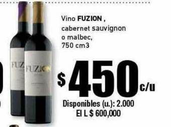 Cooperativa Obrera Vino Fuzion Cabernet Sauvignon O Malbec oferta