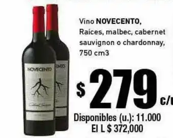Cooperativa Obrera Vino Novecento Raices Malbec Cabernet Suvignon O Chardonnay oferta