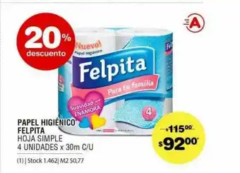 Papal Higiénico Felpita Hoja Simple 20% Descuento