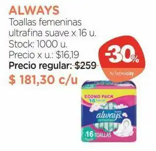 Farmacity Toallas femeninas ultrafina suave x 16 u. oferta