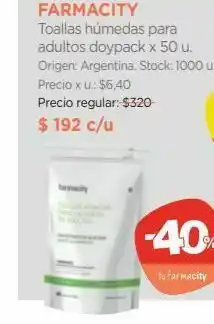 Farmacity Toallas húmedas para adultos doypack x 50 u. oferta