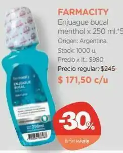 Farmacity Enjuague bucal menthol x 250 ml. oferta