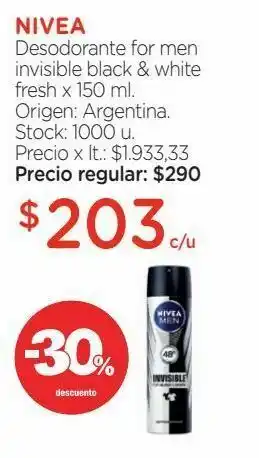 Farmacity Desodorante for men invisible black & white fresh x 150 ml. oferta
