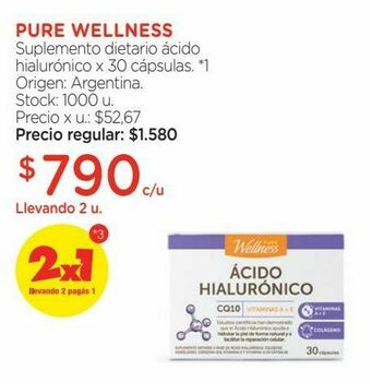 Farmacity Suplemento dietario pure wellness ácido hialurónico x 30 un oferta