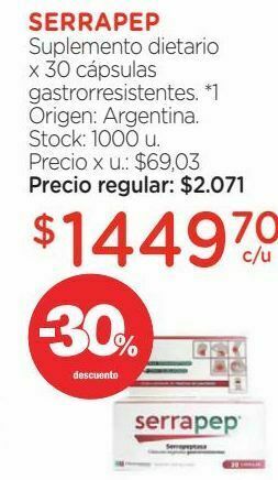 Farmacity Suplemento dietario framingham pharm serrapep gastrorresistentes x 30 cápsulas oferta