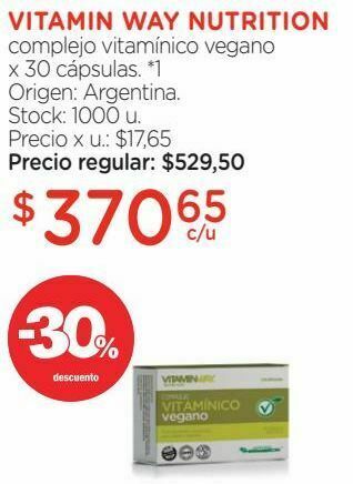 Farmacity Suplemento dietario vitamin way vegano con spirulina x 30 cápsulas oferta
