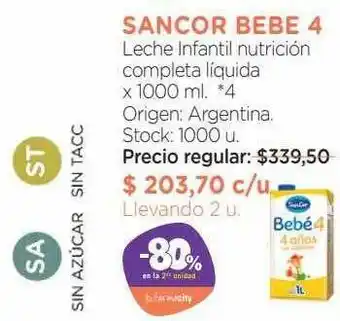 Farmacity Sancor Bebe 4 Leche Infantil Nutrición Completa Líquida oferta